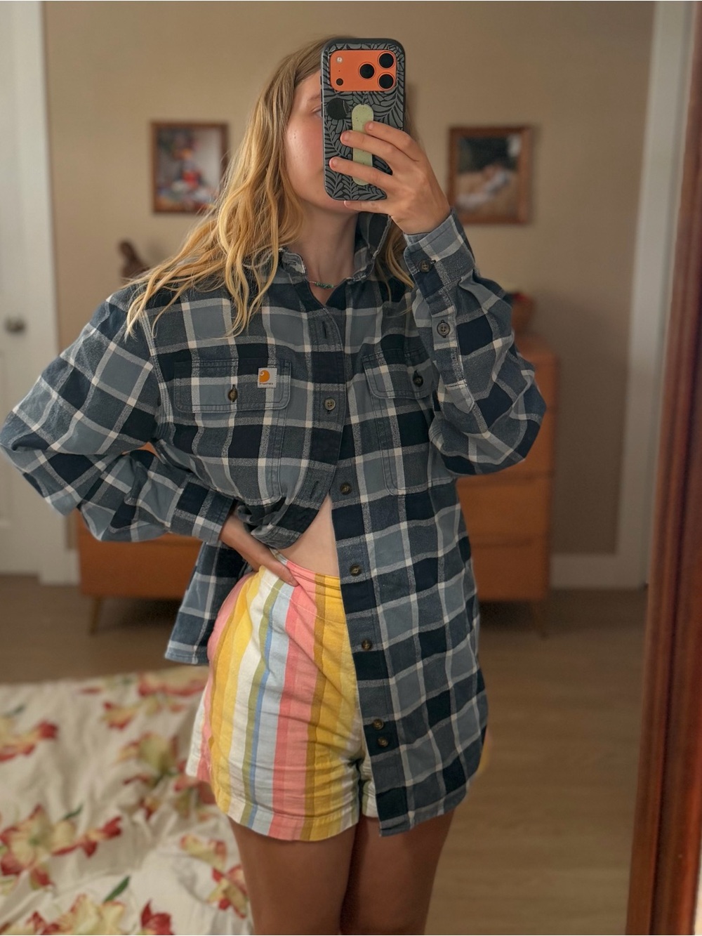 Carhartt Blue & White Plaid Workwear Flannel Button-up